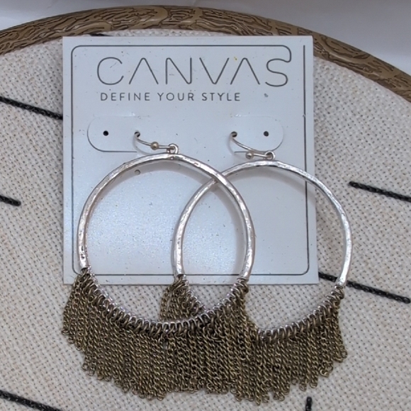 Bella Canvas Gold and Silver Fringe Hoop Earrings - Picture 1 of 5
